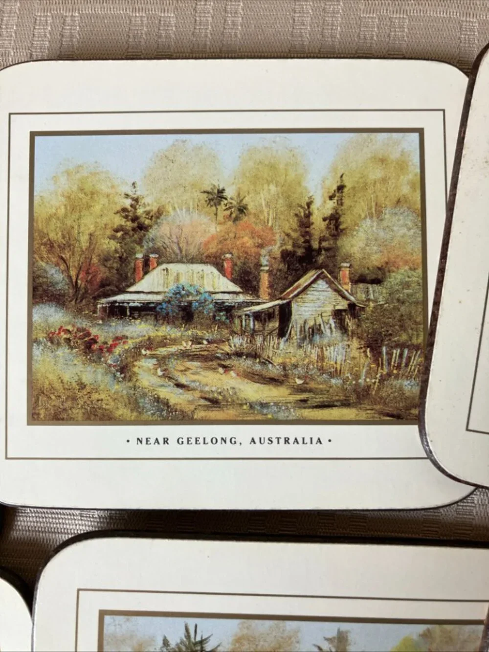 Vintage set of 6 cork-backed coasters Australian brand 